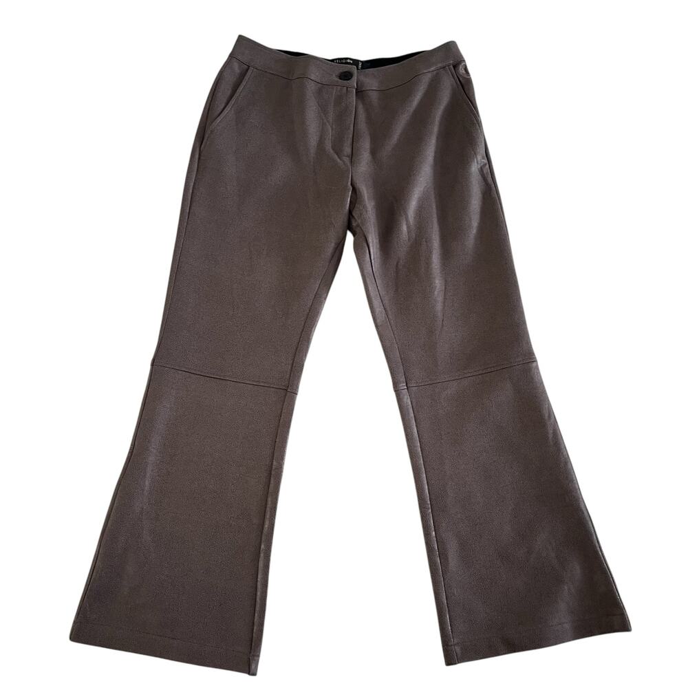 NWT Religion Brown Faux Pebbled Leather High Rise Flare Pants Wmns L Casual